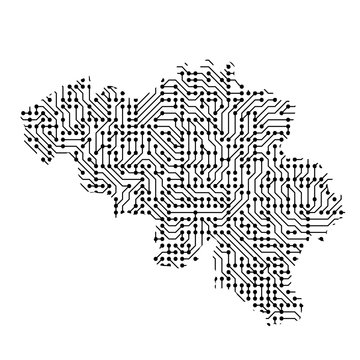 Abstract schematic map of Belgium from the black printed board, chip and radio component of vector illustration