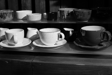 wood, espresso, a cup, kitchen, black and white, retro, kitchen tools