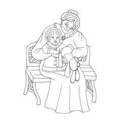 Grandparents with granddaughter - vector illustration