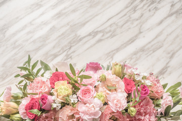 sweet roses bouquet on marble background