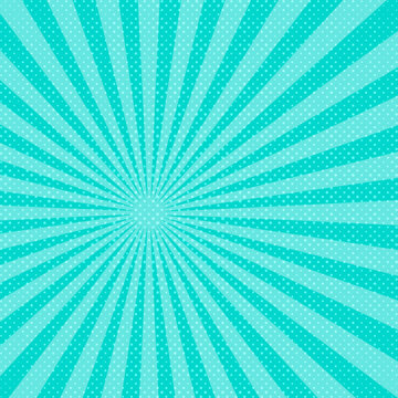 Fototapeta Blue pop art sunbeams background. Vector illustration.