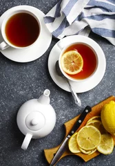 Acrylic prints Cup of tea with lemon, top view