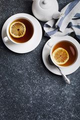 Two cup of tea with lemon