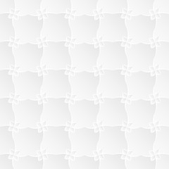 Neutral white texture. Stylized floral trellis background with 3d carving effect. Vector seamless repeating pattern.