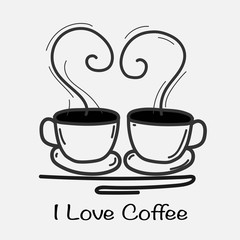 I Love Coffee Hand Drawn Vector Illustration. Doodle Art.