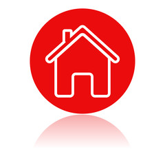 Home icon. Red round sign with a building