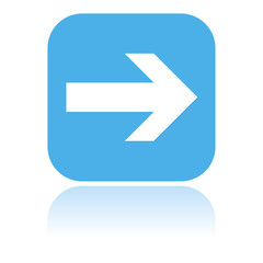 Arrow icon. Blue square icon with reflection