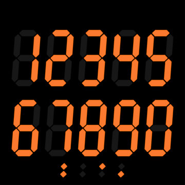 Orange Digital Numbers On Black Background