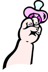 Cartoon Vector illustration of a girl baby hand holding a pacifier