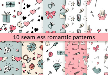 set of valentine pattern in doodle style