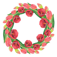watercolor wreath of tulips. set of flower elements
