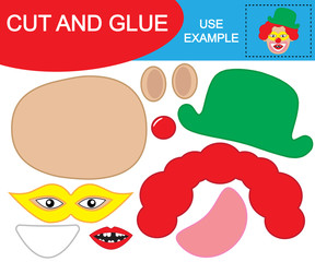 Create the image of face of toothless clown using scissors and glue. Educational game for children.