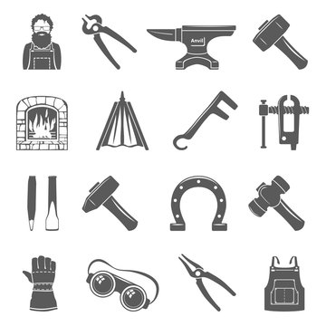 Black Icons - Blacksmith Tools And Equipment