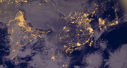 India and Asia lights during night as it looks like from space. Elements of this image are...