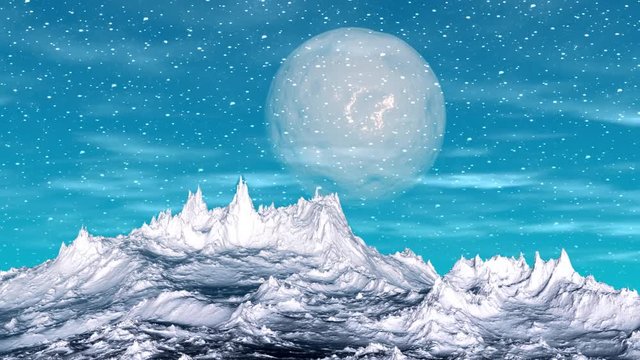 Alien Planet. Mountain. Animation. Panorama. 4K