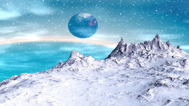 Alien Planet. Mountain. Animation. Panorama. 4K