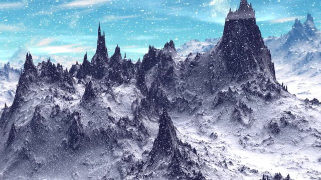 Alien Planet. Mountain. Animation. Panorama. 4K