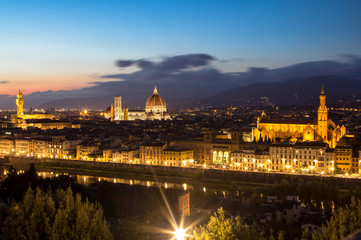 Panorama view of Florence after sunset from Piazzale Michelangelo