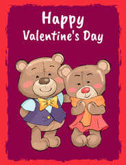 Happy Valentines Day Poster Couple of Teddy Family