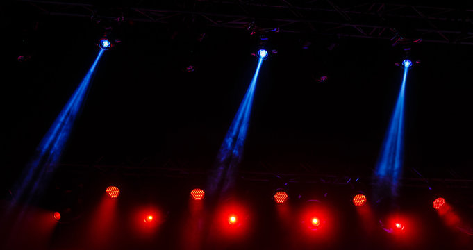 Stage Lights. Spotlights On The Scene Blue And Red. Night Club