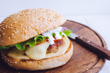 Traditional american cheeseburger