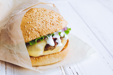 Traditional american cheeseburger