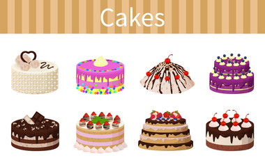 Various Delicious Desserts Vector Illustration