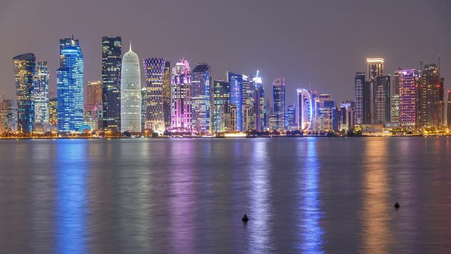 Doha downtown skyline day to night timelapse, Qatar, Middle East