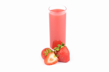 Fresh strawberry fruit juices and strawberry on white