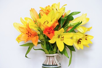 Orange and yellow lily bouquet.
