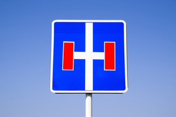 Road sign dead-end. The road with a dead end.