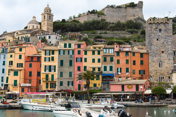 Fototapeta na wymiar Colourful buildings in a port town along the Mediterranean 