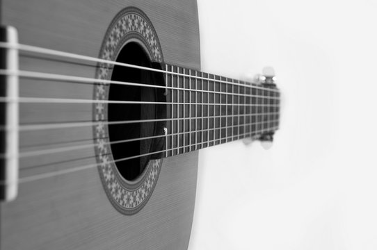 Classical spanish guitar. Black and white photo