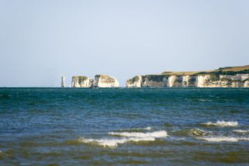 View towards Old Harry Rocks from Studland Bay shore, Dorset, UK