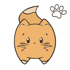 Cat logo. Kitty in minimal flat style. Cute cartoon vector toy with cat's face isolated on white. Fat amusing kitten front view, image on cartoon style. Trendy sticker, t-shirt print, patch design.