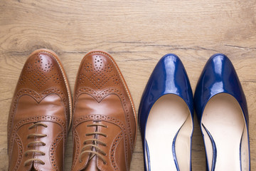 stylish leather shoes of a man and of a woman