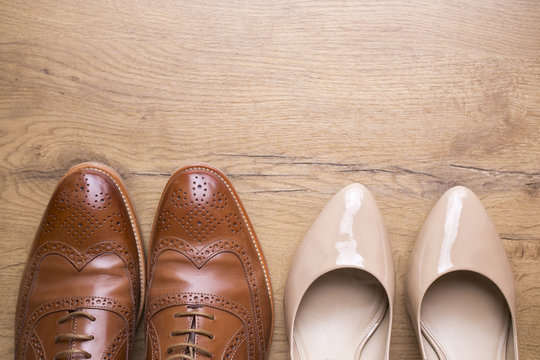 stylish leather shoes of a man and of a woman