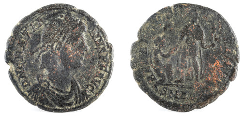 Ancient Roman copper coin of Emperor Gratian.