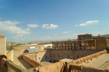 Leather drying in the tannery at ancient medina of Fes