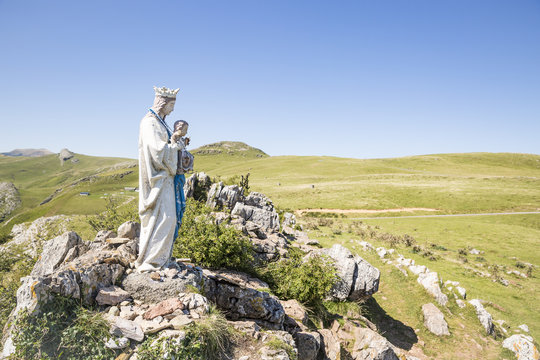 statue of the Virgin of Orisson (Biakorri) at the French Pyrenees on the way to Santiago