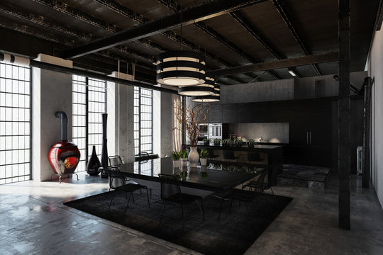 Shadowy black designer industrial loft conversion