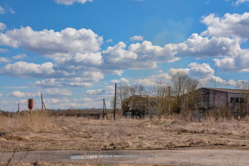 Abandoned industrial buildings.  Countryside.