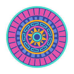 Round geometric pattern of meanders. Composite decorative element of the circles with ornaments. Stencil Tattoo and prints.