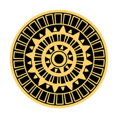 Round geometric pattern of meanders. Composite decorative element of the circles with ornaments. Stencil Tattoo and prints.