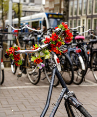 Fototapeta na wymiar Amsterdam bycicle, dutch icon, in an outdoor enviroument