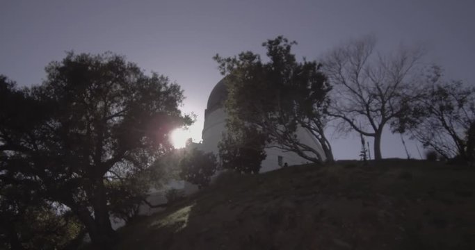 Griffith Observatory - Close Up Tracking Towards West Dome With Trees Revealing