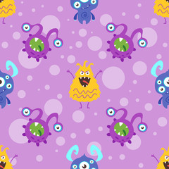 pattern with colorful funny bacteria 