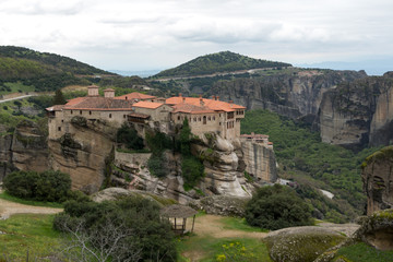 Fototapeta na wymiar Beautiful scenic view of orthodox monastery in the Greece mountains, Meteora