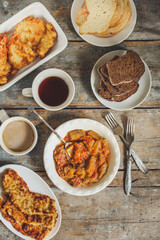 salad of eggplant and tomato serving on the table - a meal with Meat deep-fried and