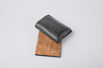 passport and wallet on white background